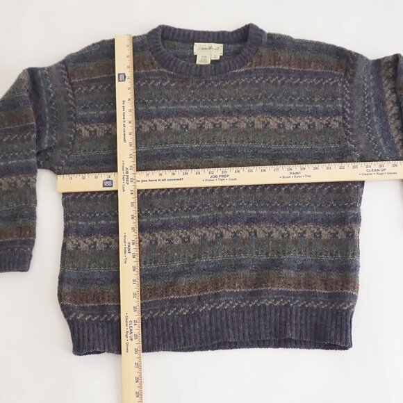 Vintage Eddie Bauer Wool Sweater Blue Green Brown Fair Isle Knit 90s Crewneck M - Picture 3 of 11